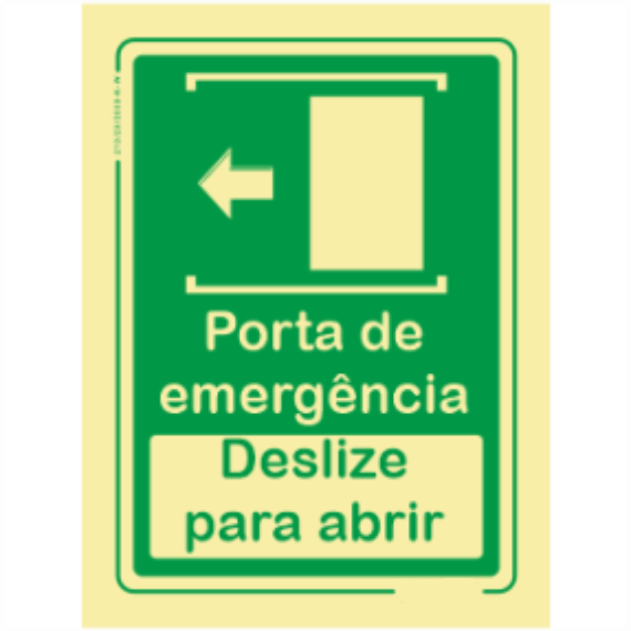 Sinal de Emergência - Sentido Esquerda "Porta de emergência" "Deslize para abrir"