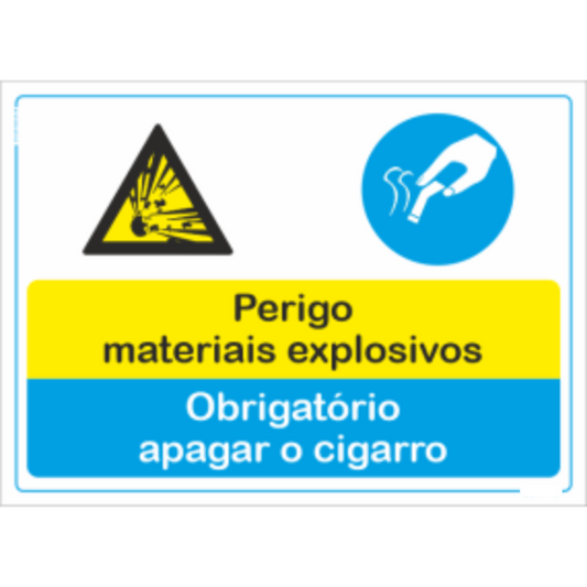Compostos - "Perigo materiais explosivos" "Obrigatório apagar o cigarro"