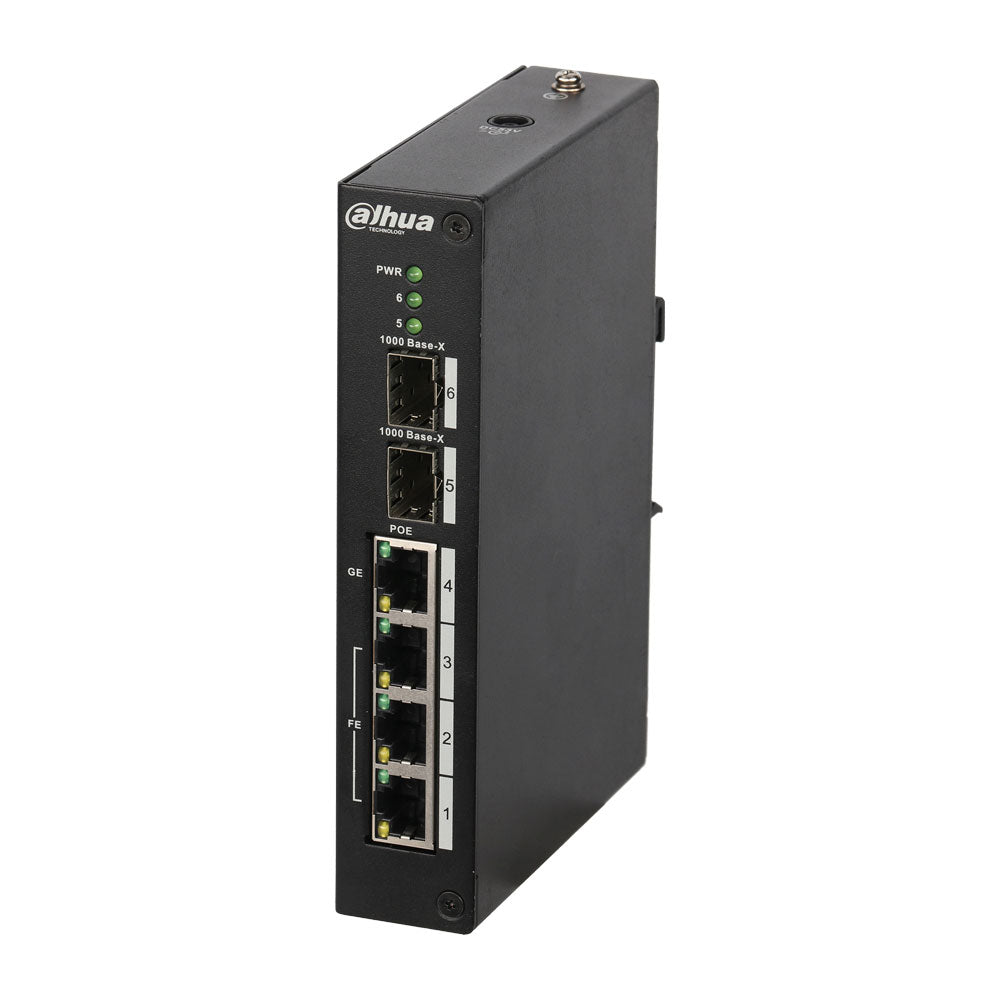 Switch PoE gerível L2 de nível industrial (máx. 120W) com 3 portas Fast Ethernet PoE + 1 porta Gigabit Eth de ligação ascendente DAHUA