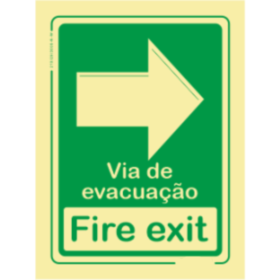 Sinal de Emergêrncia - Sentido Direita "Via de evacuação" "Fire exit"