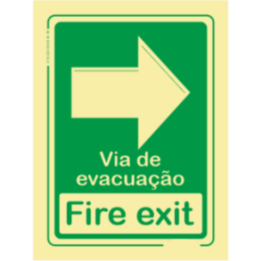 Sinal de Emergêrncia - Sentido Direita "Via de evacuação" "Fire exit"