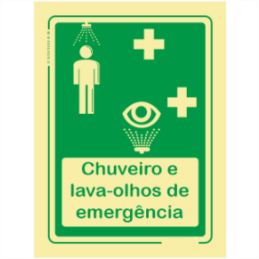 Sinal de Emergência - "Chuveiro e lava olhos de emergência"