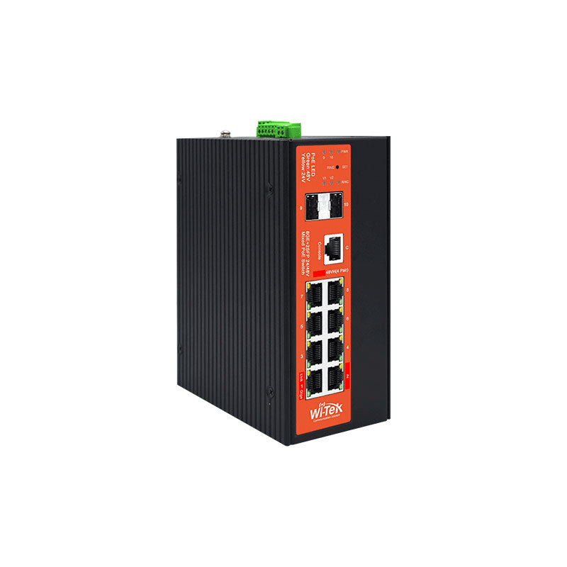 8 switches PoE Gigabit + 2 switches PoE geridos por SFP Gigabit WI-TEK